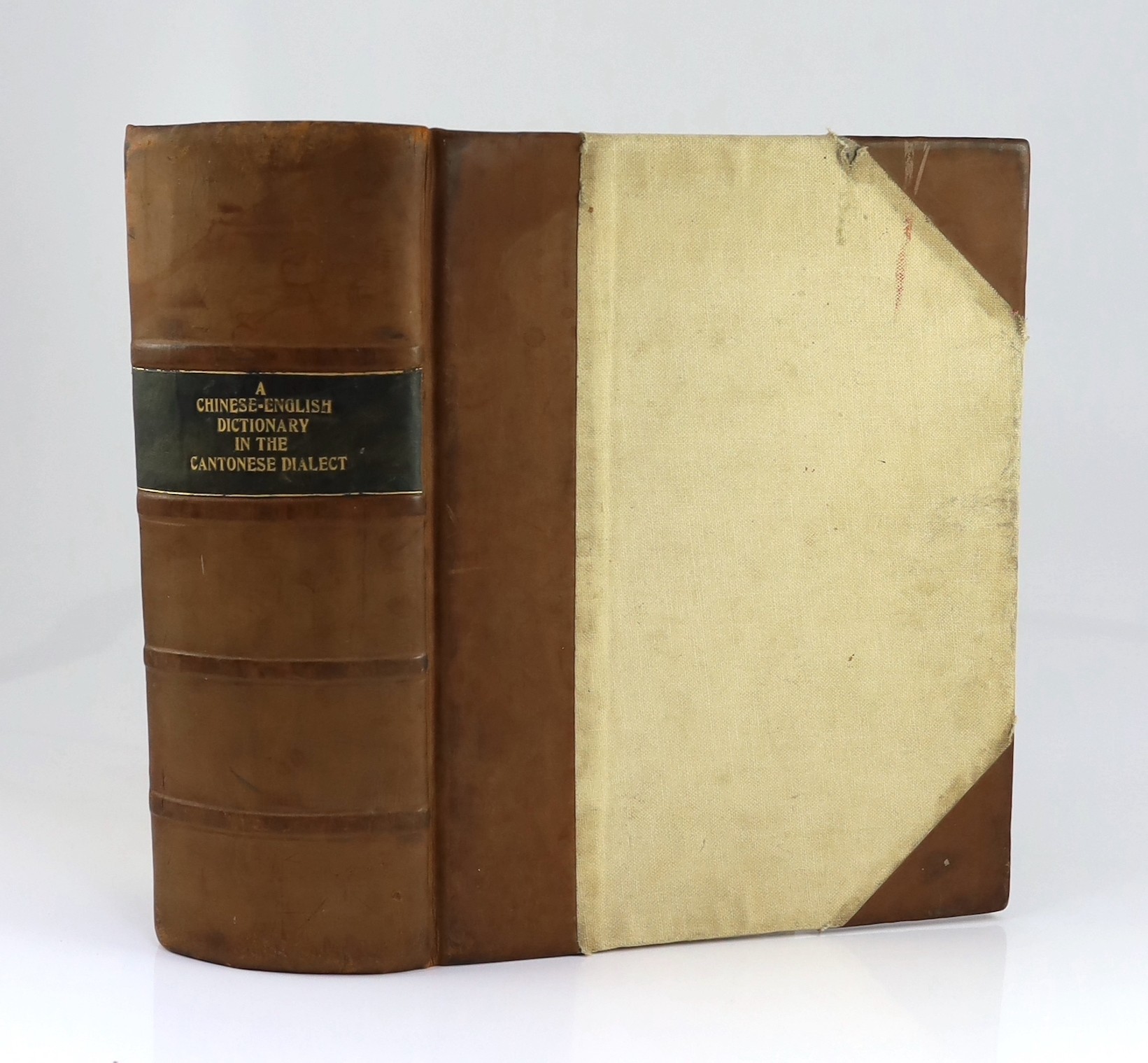 Eitel, Ernest John - A Chinese-English Dictionary in the Cantonese Dialect. (2nd edition), revised and enlarged by Immanuel Gottlieb Genahr ... (2 parts bound together); old half calf and buckram, panelled spine with bla